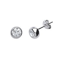 925 Sterling Silver CZ Rubover Stud Earrings