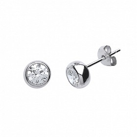 925 Sterling Silver CZ Rubover Stud Earrings