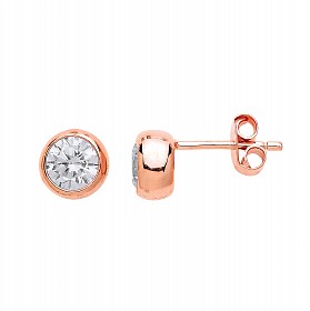 925 Sterling Silver CZ Rose Gold Plated Stud Earrings
