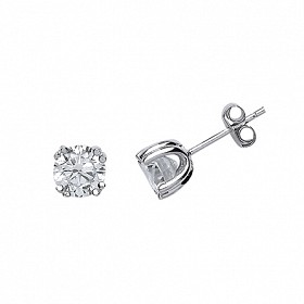 925 Sterling Silver Cubic Zirconia Double Claw Set Studs