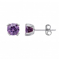 925 Sterling Silver Amethyst Cubic Zirconia Double Claw Stud Earrings