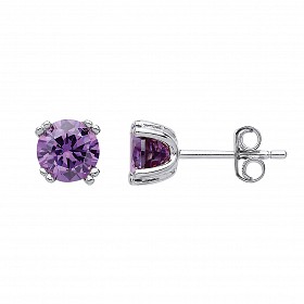 925 Sterling Silver Amethyst Cubic Zirconia Double Claw Stud Earrings