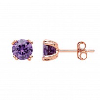 Rose Plated Amethyst CZ Stud Earrings