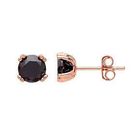 Rose Gold Plated Black CZ Stud Earrings