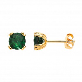 Gold Plated Emerald CZ Stud Earrings