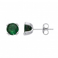 Silver Emerald CZ Stud Earrings