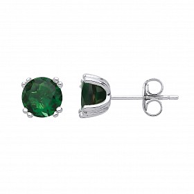 Silver Emerald CZ Stud Earrings