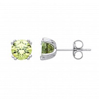 925 Sterling Silver Peridot CZ Stud Earrings