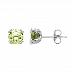 925 Sterling Silver Peridot CZ Stud Earrings