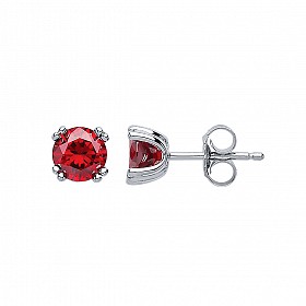 925 Sterling Silver Ruby CZ Stud Earrings