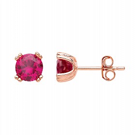 Rose Gold Plated Ruby CZ Stud Earrings