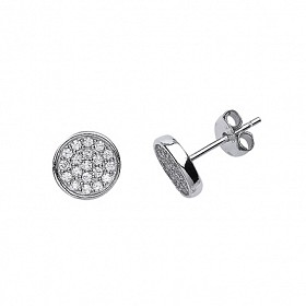 925 Sterling Silver CZ Round Flat Pave Stud Earrings
