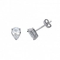 925 Sterling Silver CZ Single Stone Claw Set Pear Stud Earrings
