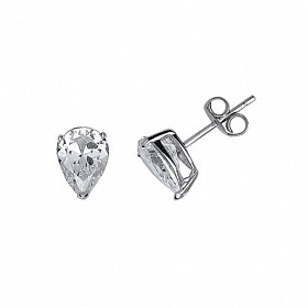 925 Sterling Silver CZ Single Stone Claw Set Pear Stud Earrings