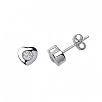 925 Sterling Silver CZ Rubover Heart Studs