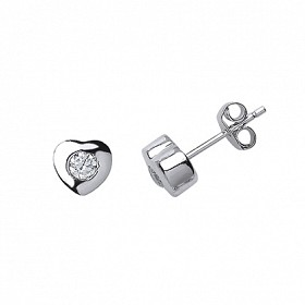 925 Sterling Silver CZ Rubover Heart Studs
