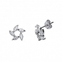 925 Sterling Silver CZ Flower Stud Earrings