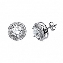 925 Sterling Silver CZ Fancy Round Studs