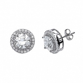 925 Sterling Silver CZ Fancy Round Studs