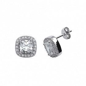 925 Sterling Silver Halo Cushion Cut Cubic Zirconia Stud Earrings