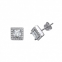 925 Sterling Silver CZ Fancy Square Stud Earrings