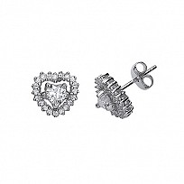 925 Sterling Silver CZ Heart Cluster Stud Earrings