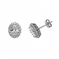925 Sterling Silver CZ Oval Cluster Stud Earrings