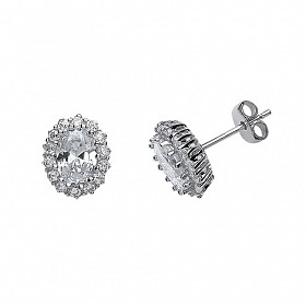 925 Sterling Silver CZ Oval Cluster Stud Earrings