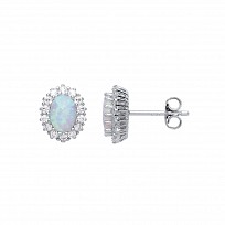 925 Sterling Silver CZ Opal Oval Cluster Stud Earrings