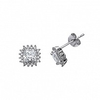 925 Sterling Silver Cubic Zirconia Cushion Cut Stud Earrings
