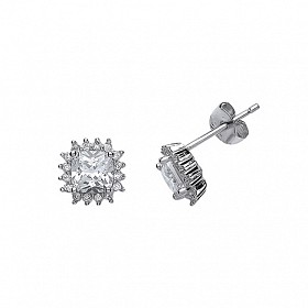 925 Sterling Silver Cubic Zirconia Cushion Cut Stud Earrings