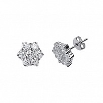 925 Sterling Silver CZ Flower Cluster Stud Earrings