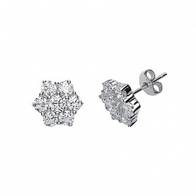 925 Sterling Silver CZ Flower Cluster Stud Earrings