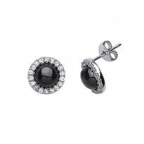 925 Sterling Silver CZ & Black Onyx Stud Earrings