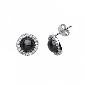 925 Sterling Silver CZ & Black Onyx Stud Earrings