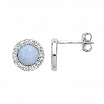 925 Sterling Silver CZ White & Opal Stud Earrings
