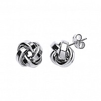 925 Sterling Silver Rhodium Plated Flat Knot Stud Earrings