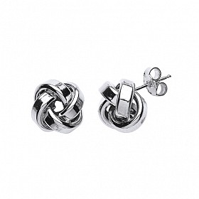 925 Sterling Silver Rhodium Plated Flat Knot Stud Earrings