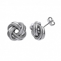 925 Sterling Silver Frosted & Polished Knot Stud Earrings