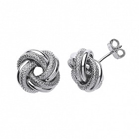 925 Sterling Silver Frosted & Polished Knot Stud Earrings