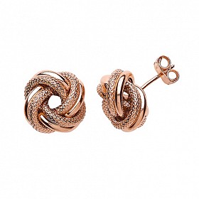 Rose Gold Plated Frosted & Polished Knot Stud Earrings