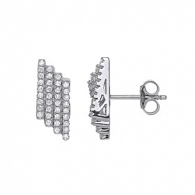 925 Sterling Silver CZ Pave Fancy Stud Earrings