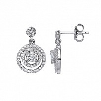 925 Sterling Silver CZ Pave Circle Drop Earrings
