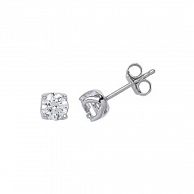 925 Sterling Silver Swarovski Stone Round Claw Set Stud Earrings