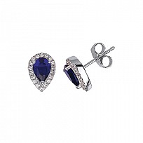 925 Sterling Silver CZ & Sapphire Tear Drop Studs