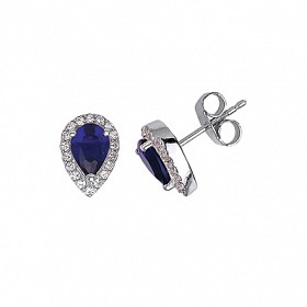 925 Sterling Silver CZ & Sapphire Tear Drop Studs