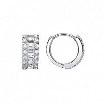 925 Sterling Silver CZ Baguette Huggie Earrings