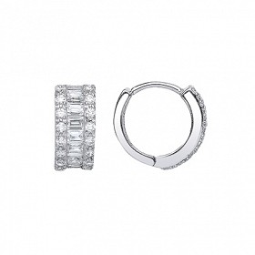 925 Sterling Silver CZ Baguette Huggie Earrings