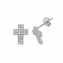925 Sterling Silver CZ Pave Set Cross Studs