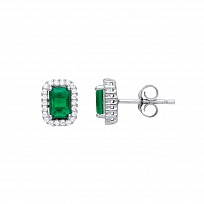 925 Sterling Silver Cubic Zirconia Emerald-Cut Emerald Micro Pavé Earring